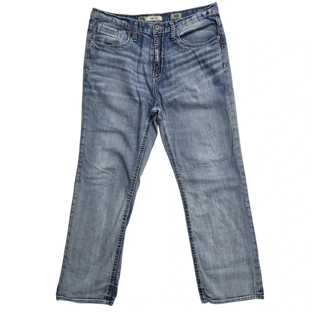 BKE Seth Mens Straight Leg Jeans Medium Wash Blue‎ Denim 36R Stretch